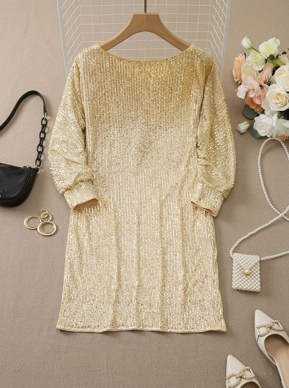 Women's Sequin One-Shoulder Mini Christmas Party Dress