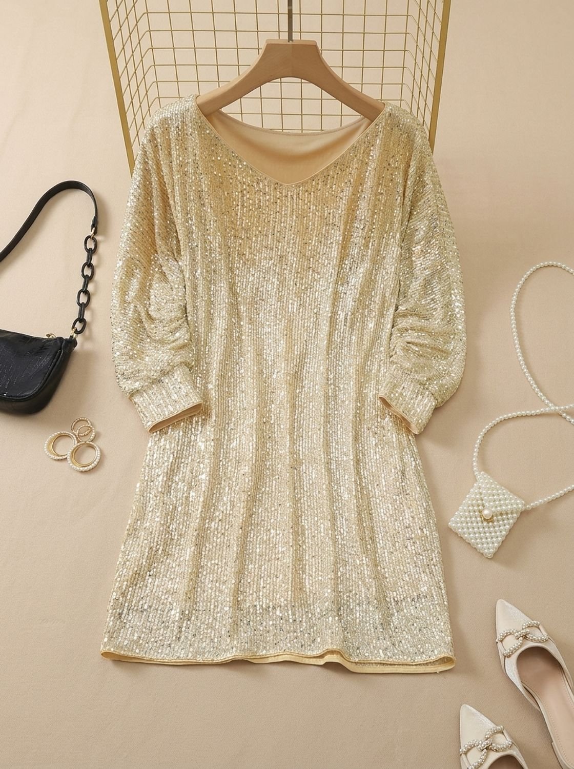 Women's Sequin One-Shoulder Mini Christmas Party Dress