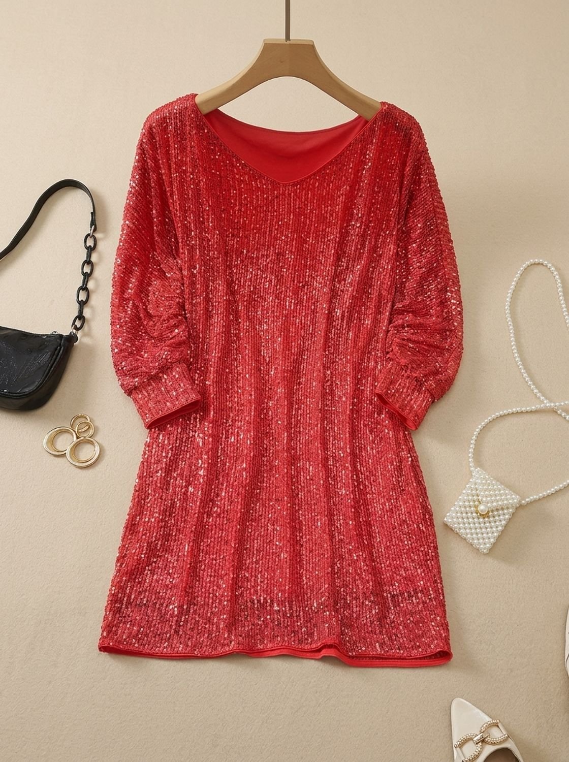 Women's Sequin One-Shoulder Mini Christmas Party Dress