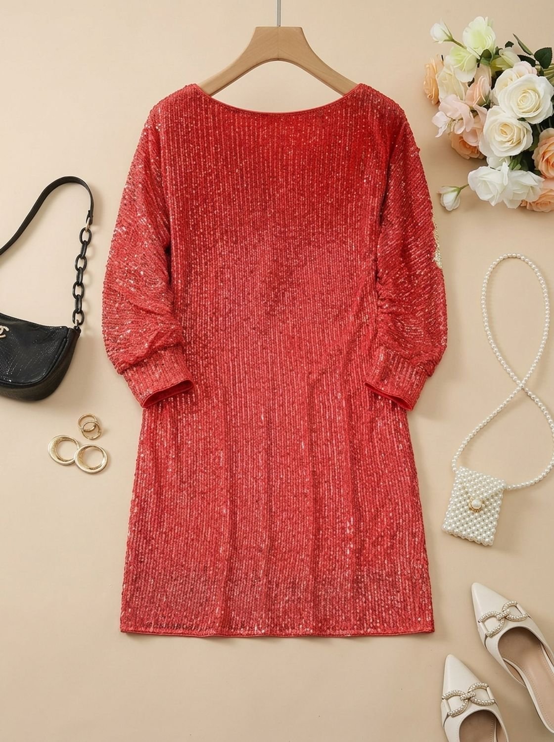 Women's Sequin One-Shoulder Mini Christmas Party Dress