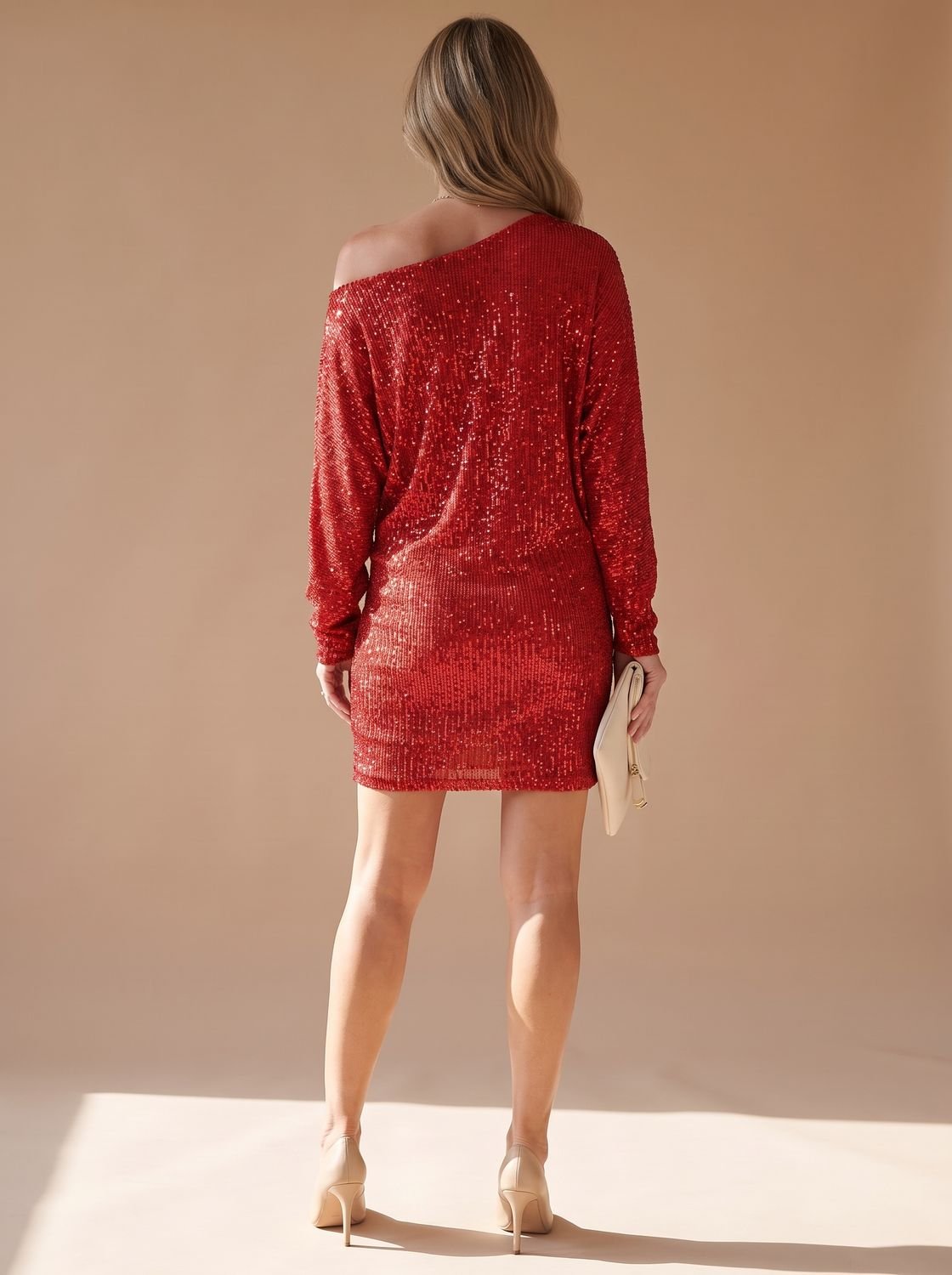 Women's Sequin One-Shoulder Mini Christmas Party Dress