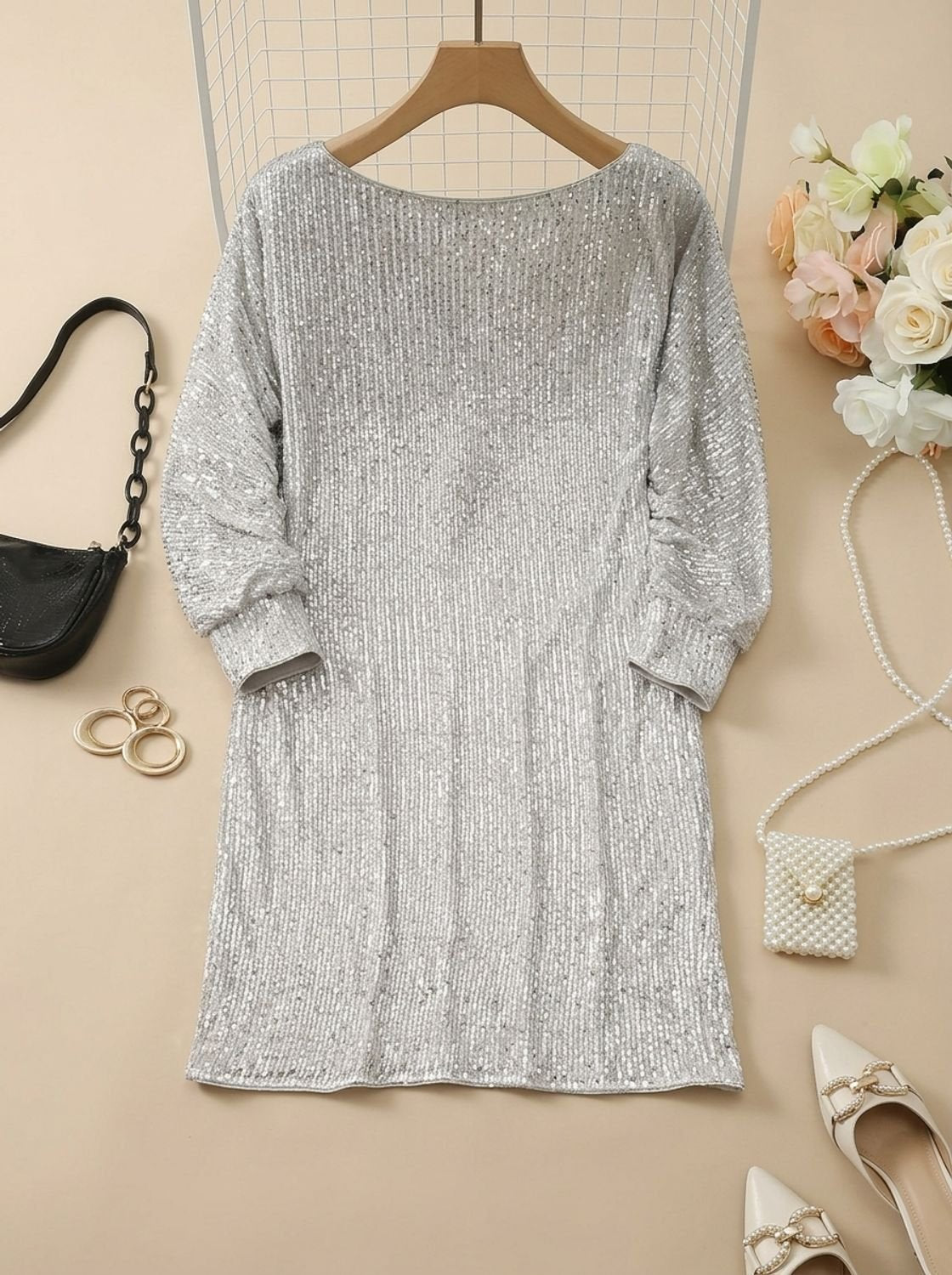 Women's Sequin One-Shoulder Mini Christmas Party Dress