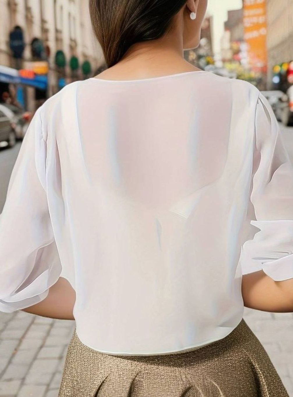 Women's Sheer Chiffon Tie-Front Half-Sleeve Cardigan