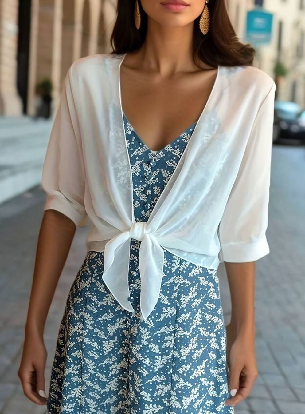Women's Sheer Chiffon Tie-Front Half-Sleeve Cardigan