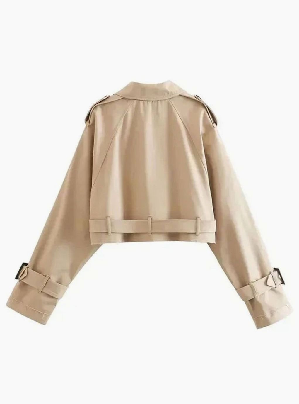 Women's Short Beige Trench Coat Cropped Long-Sleeve Jacket