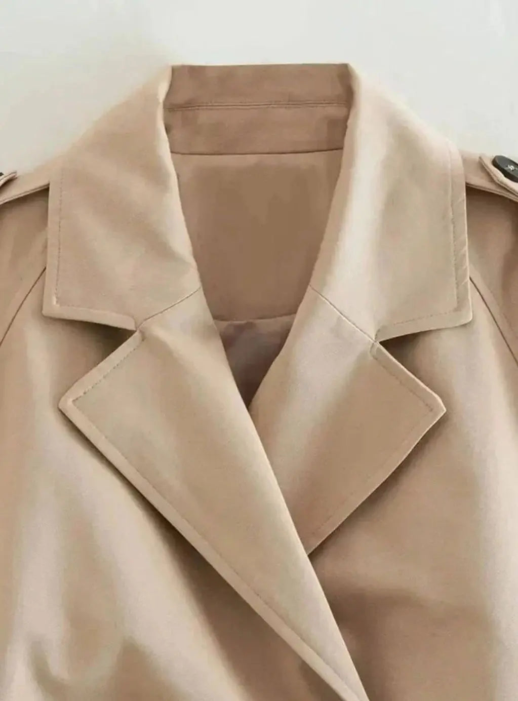 Women's Short Beige Trench Coat Long-Sleeve Cropped Jacket