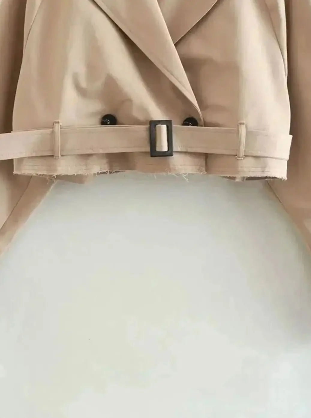 Women's Short Beige Trench Coat Long-Sleeve Cropped Jacket