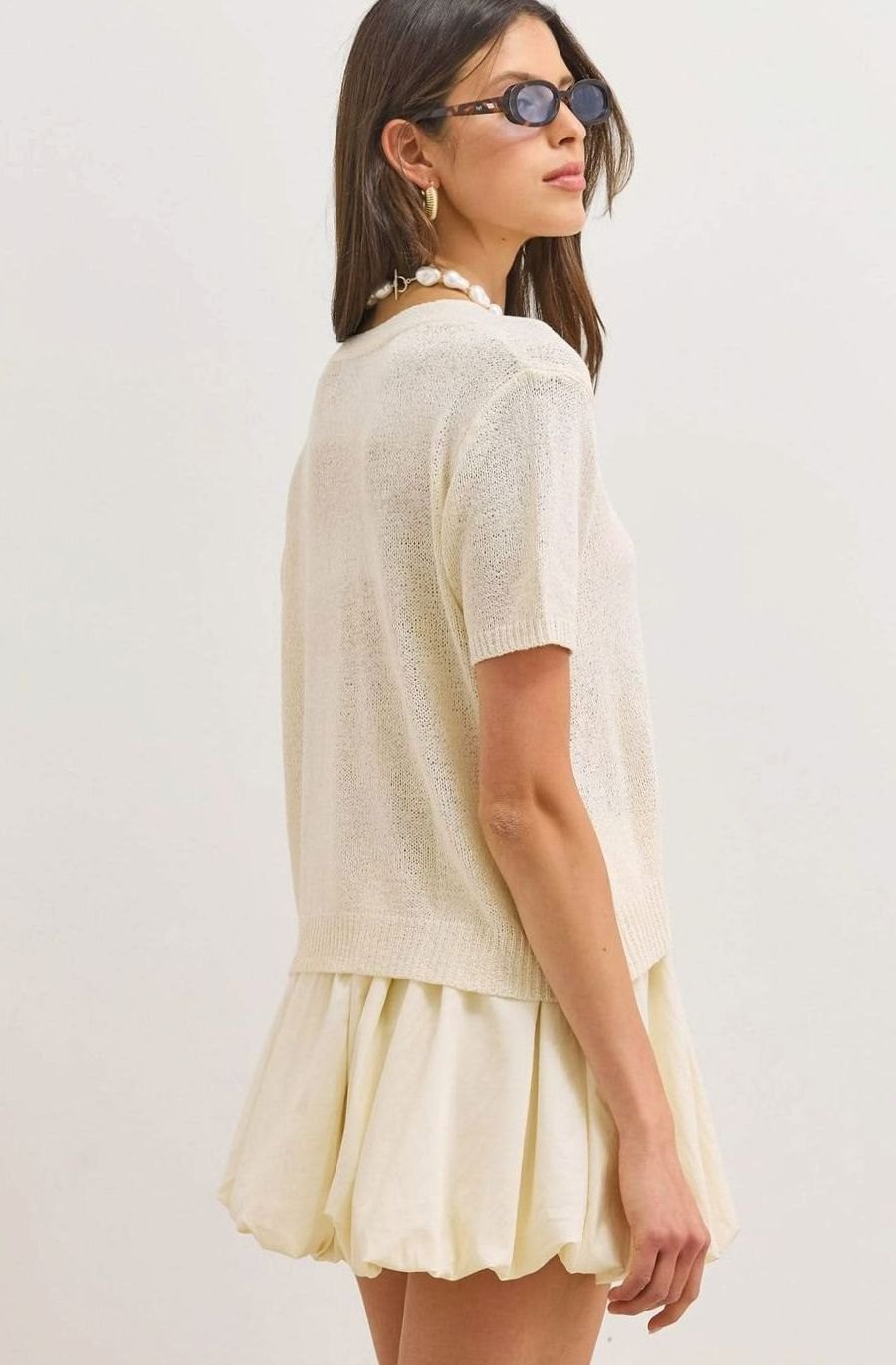 Women's Short-Sleeve Button-Up Knit Cardigan