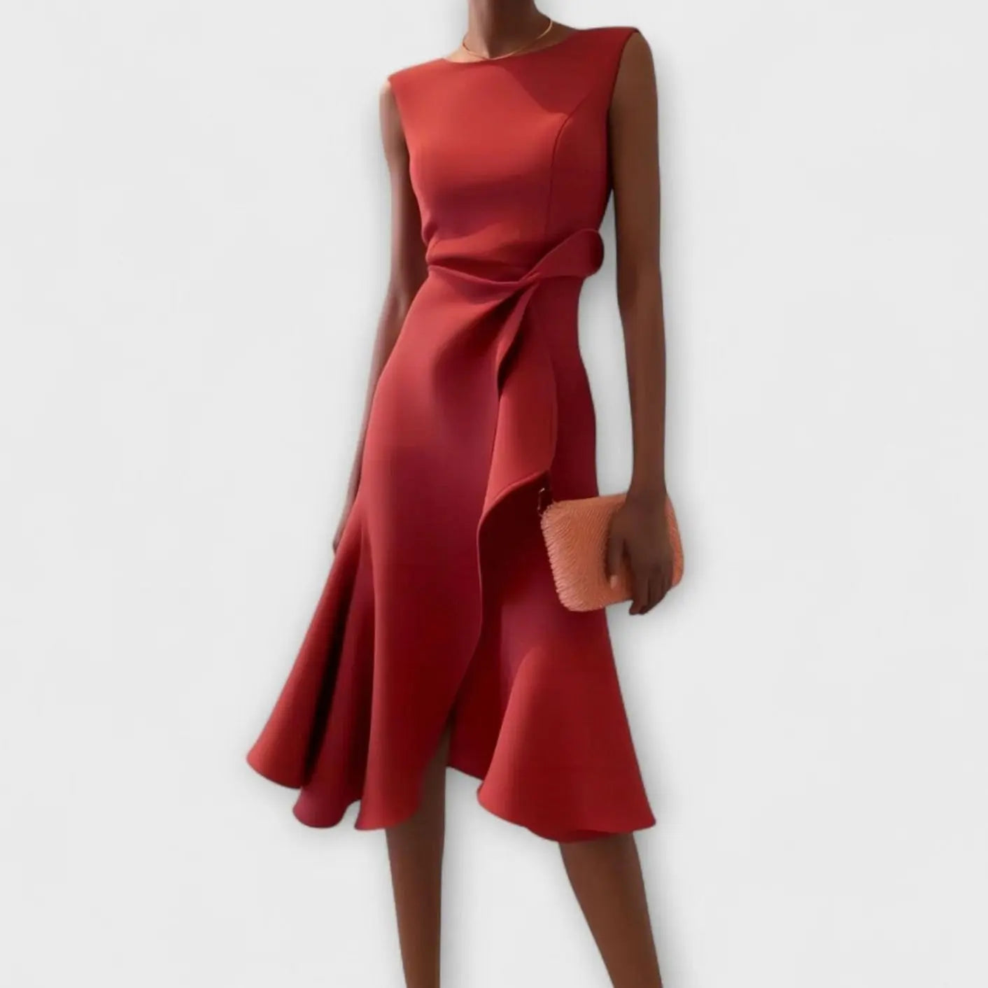 Women's Sleeveless Asymmetric Draped Flared Midi Dress - Red