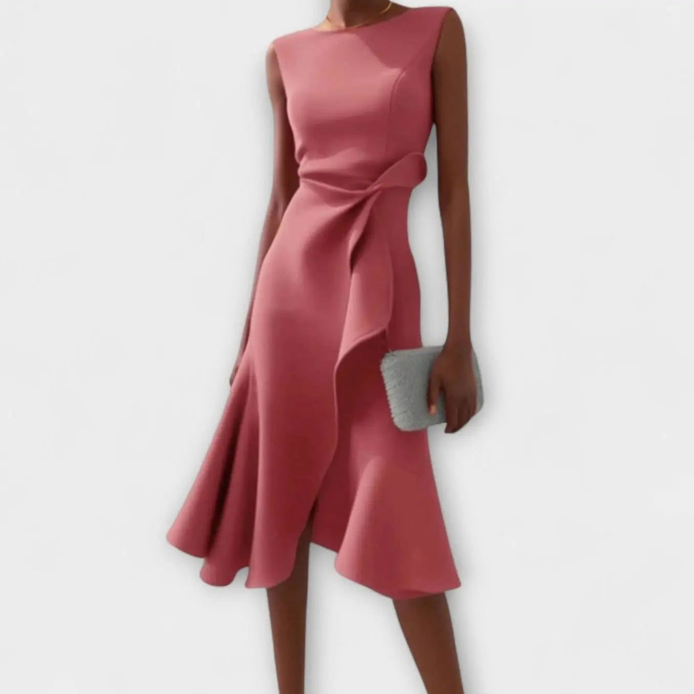 Women's Sleeveless Asymmetric Draped Flared Midi Dress - Pink