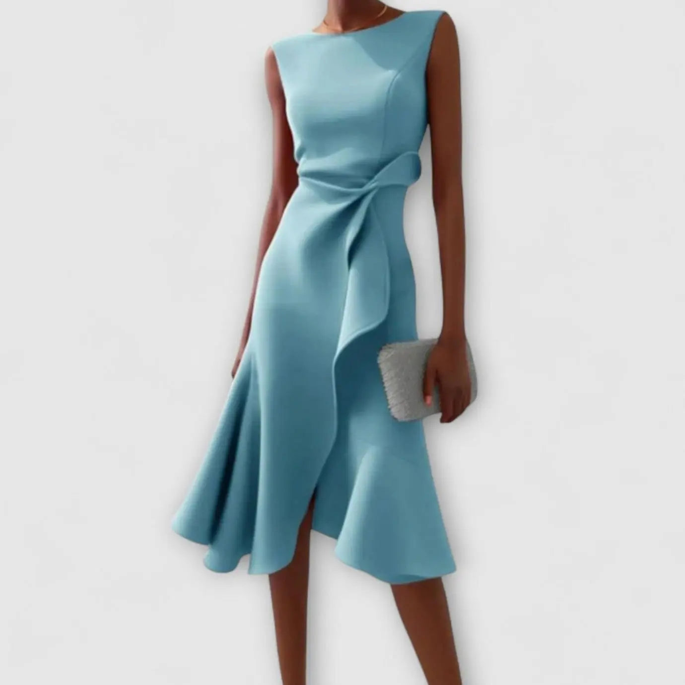 Women's Sleeveless Asymmetric Draped Flared Midi Dress - Light Blue