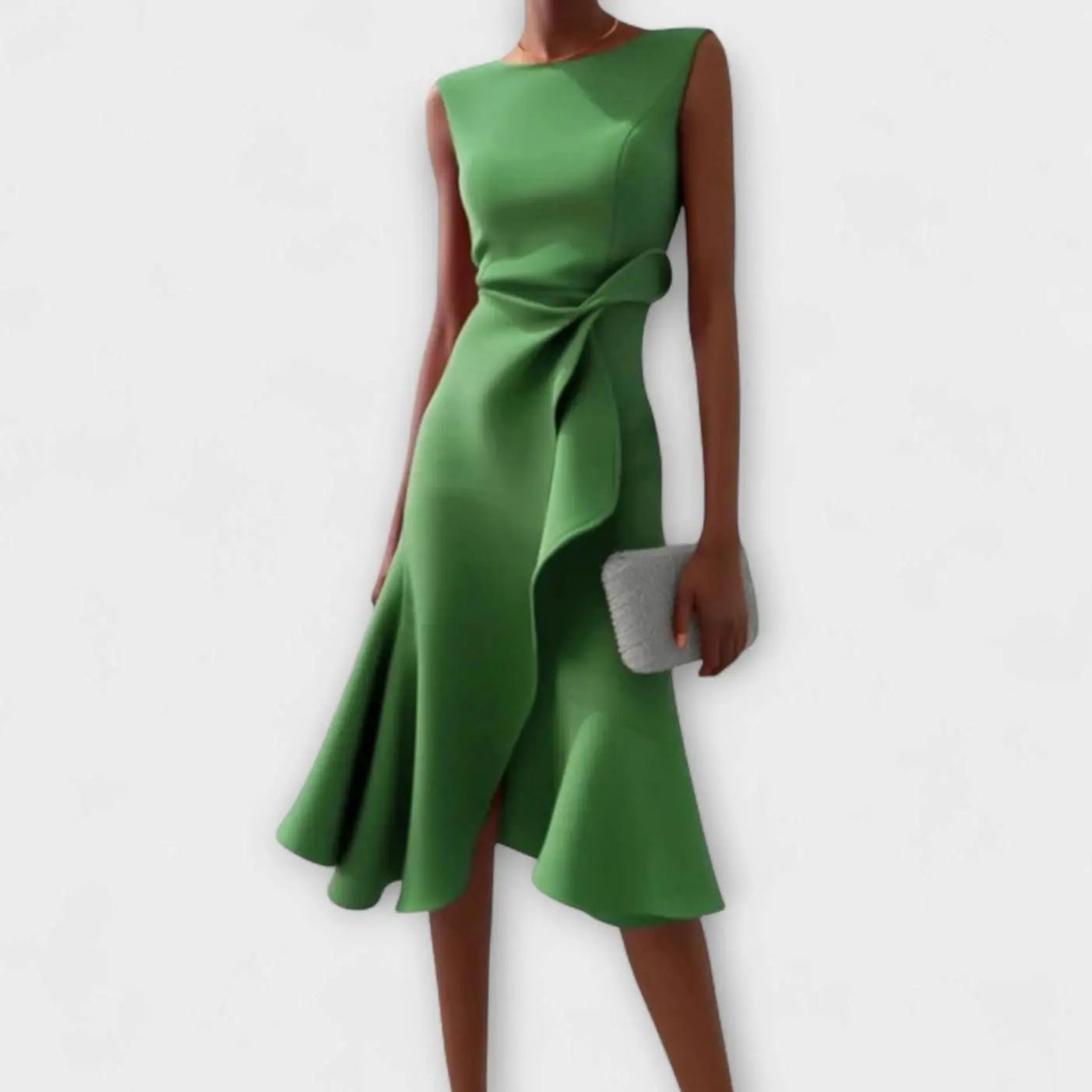 Women's Sleeveless Asymmetric Draped Flared Midi Dress - Green