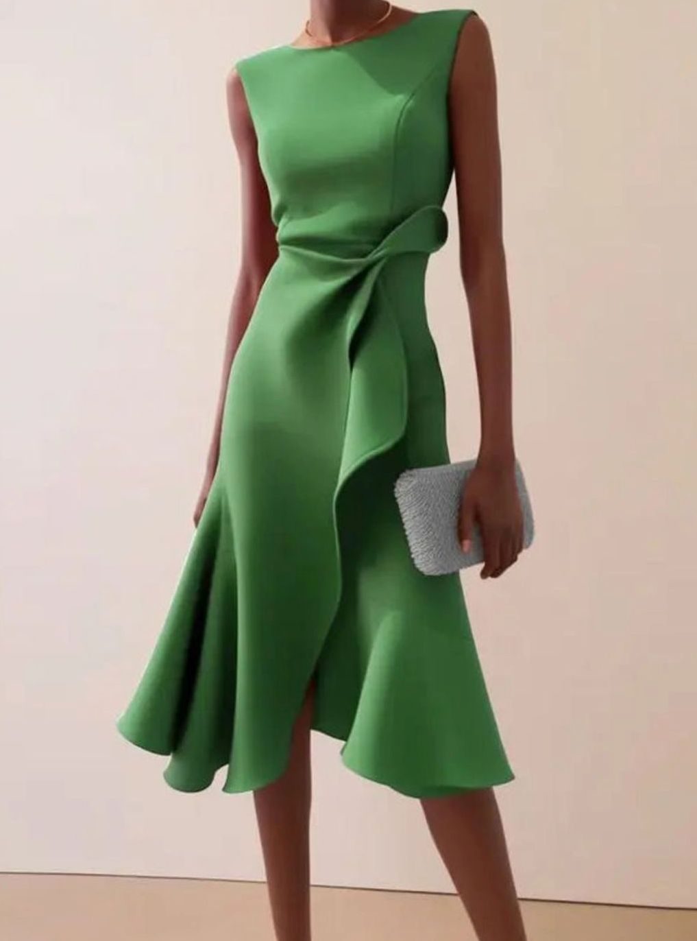 Women's Sleeveless Draped Asymmetric Hem Midi Dress - Green