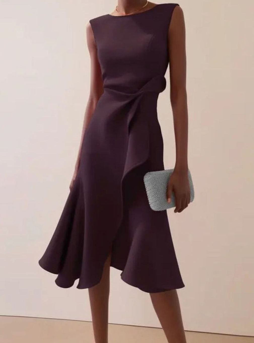 Women's Sleeveless Draped Asymmetric Hem Midi Dress - Dark Violet