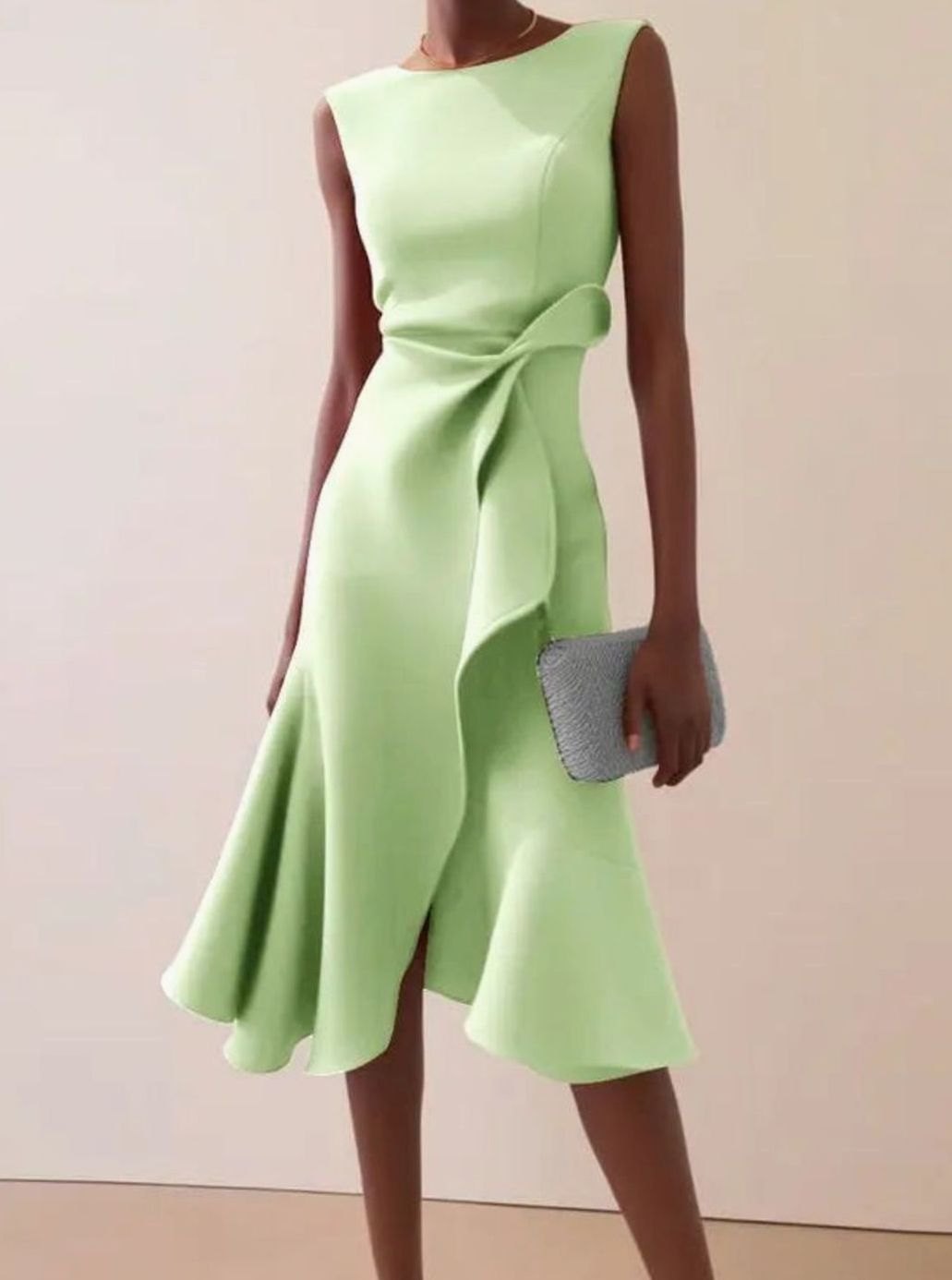 Women's Sleeveless Draped Asymmetric Hem Midi Dress - Light Green