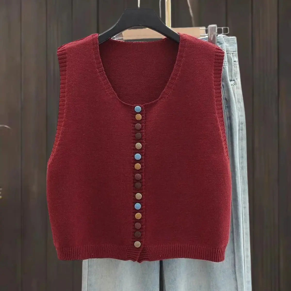 Women's Sleeveless Knit Button-Front Vest Cardigan