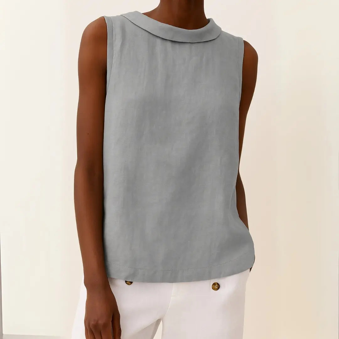 Women's Sleeveless Roll Collar Top Relaxed Fit Summer - Grey