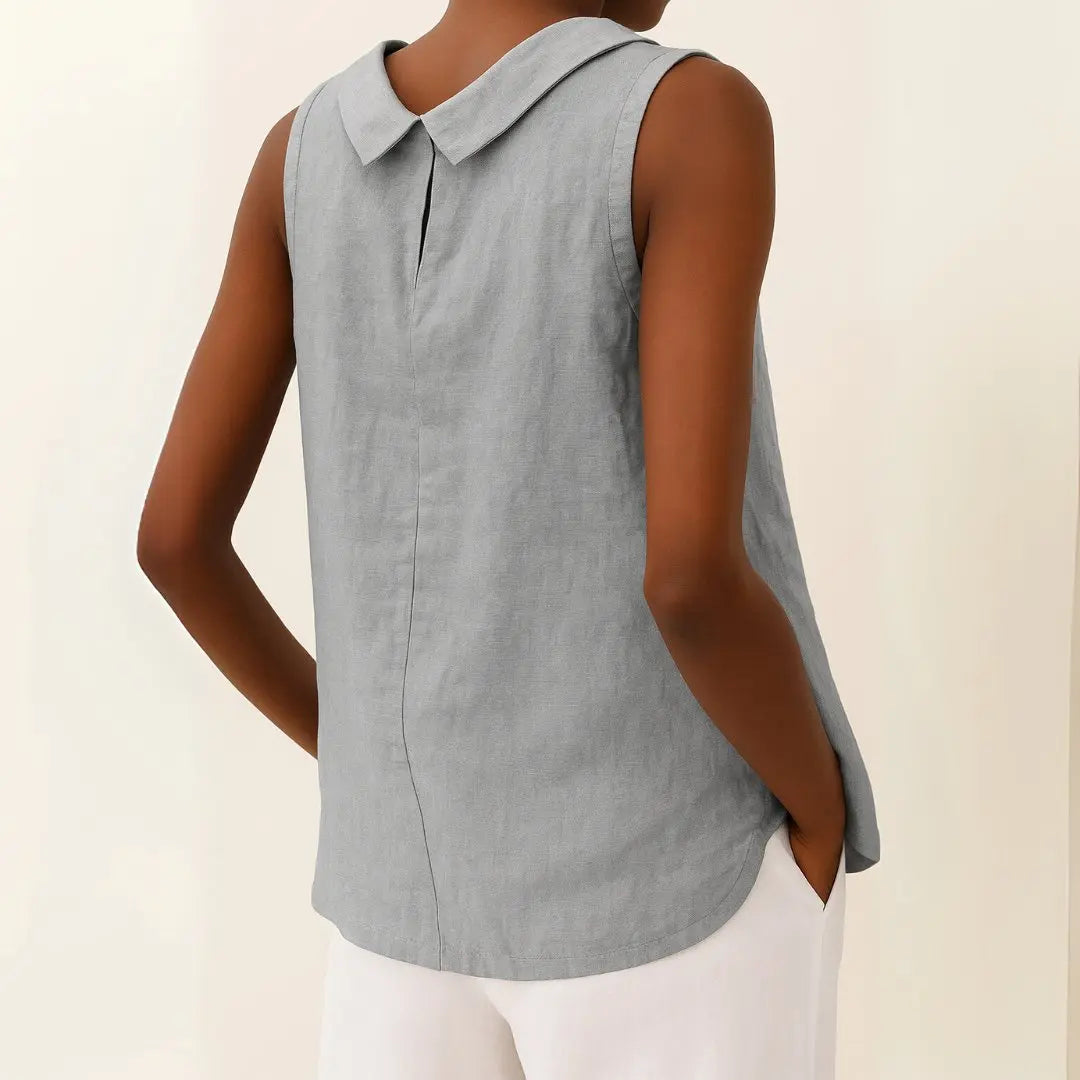 Women's Sleeveless Roll Collar Top Relaxed Fit Summer