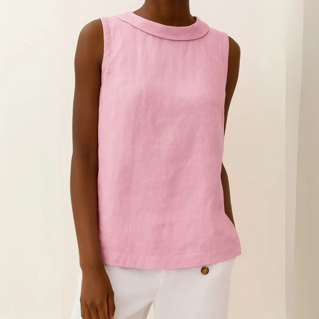 Women's Sleeveless Roll Collar Top Relaxed Fit Summer - Pink