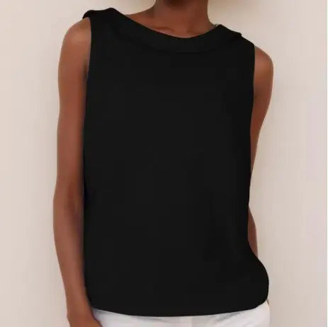 Women's Sleeveless Roll Collar Top Relaxed Fit Summer - black