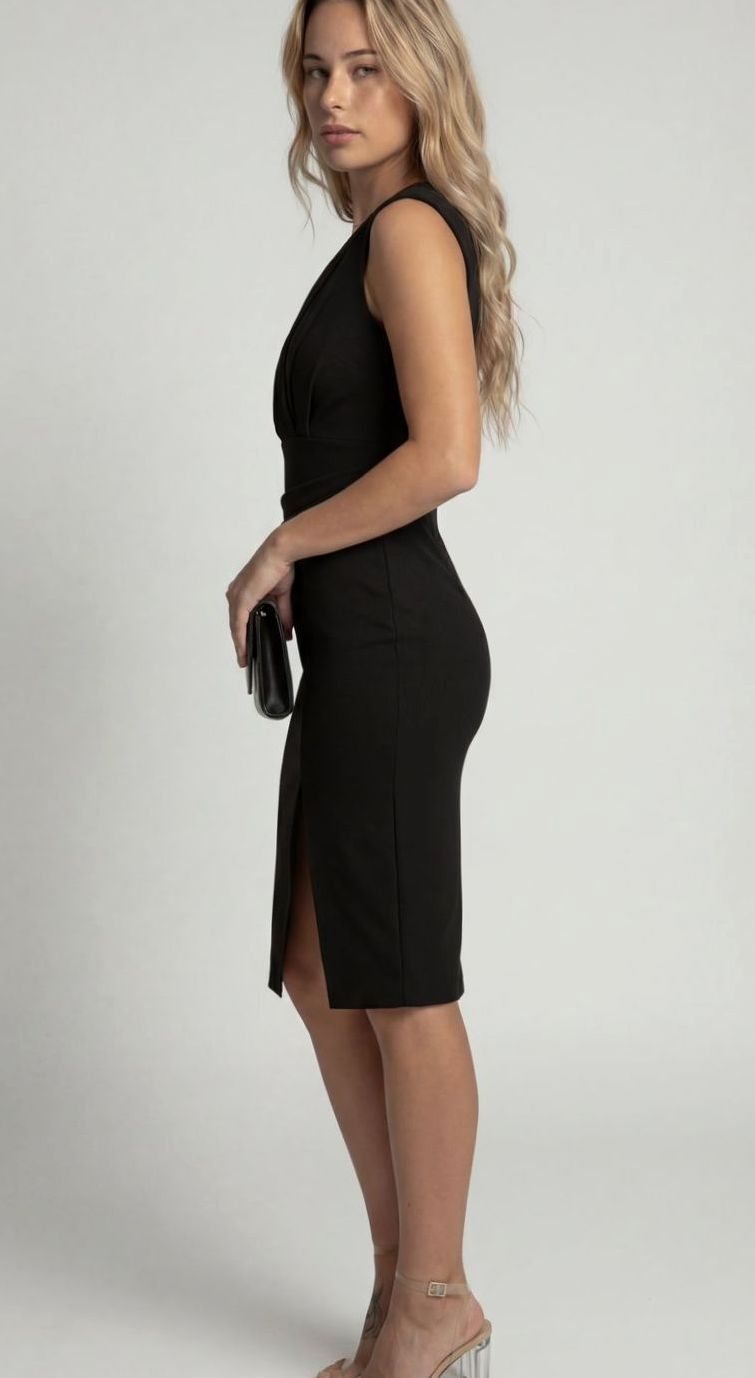 Women's Sleeveless V-Neck Ruched Bodycon Midi Dress