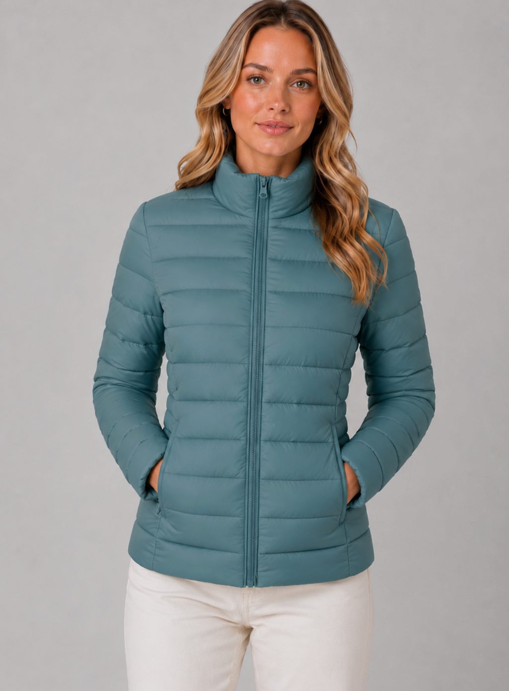 Women's Slim-Fit Lightweight Summer Puffer Jacket Zip-Up