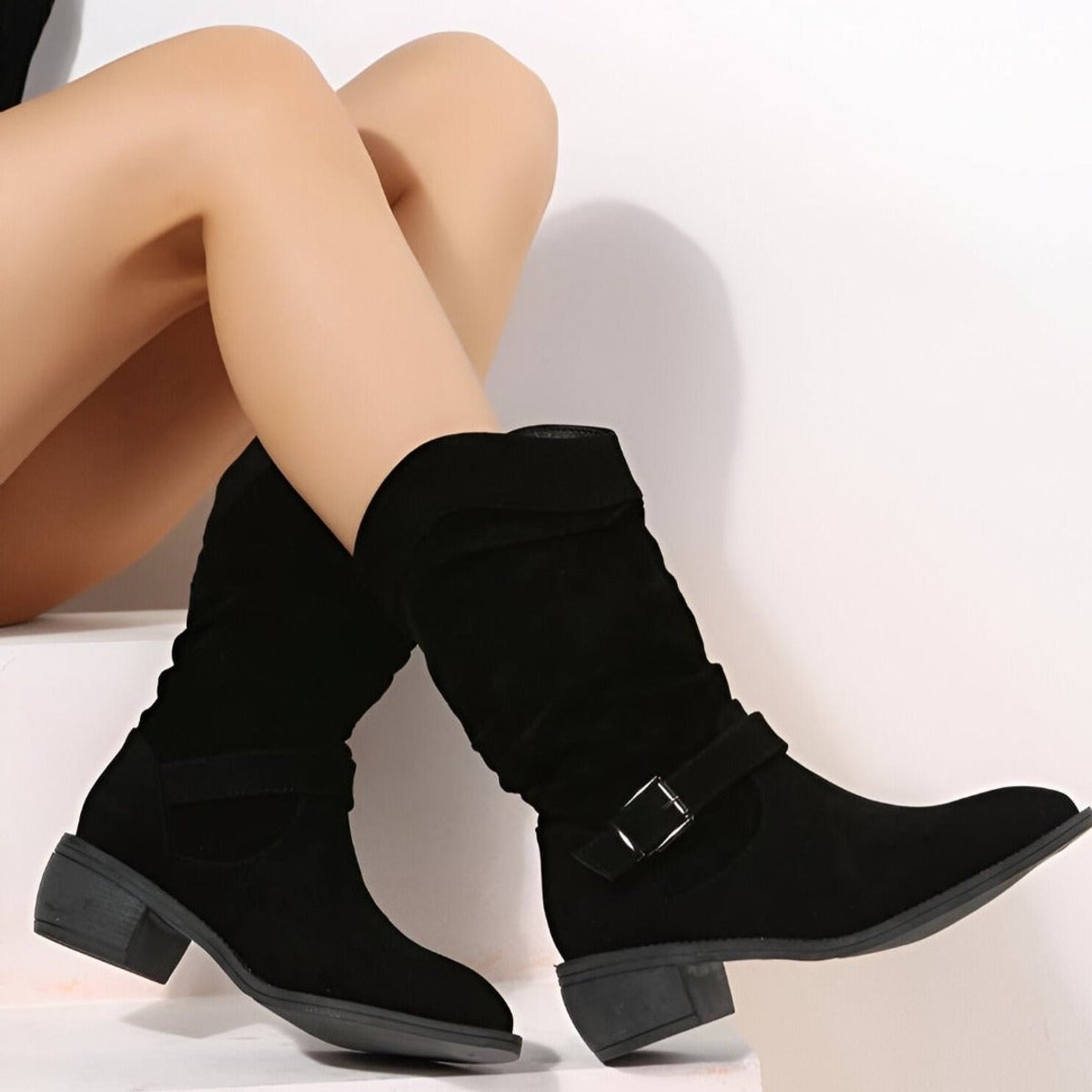 Women's Slouchy Faux Suede Knee High Boots Block Heel
