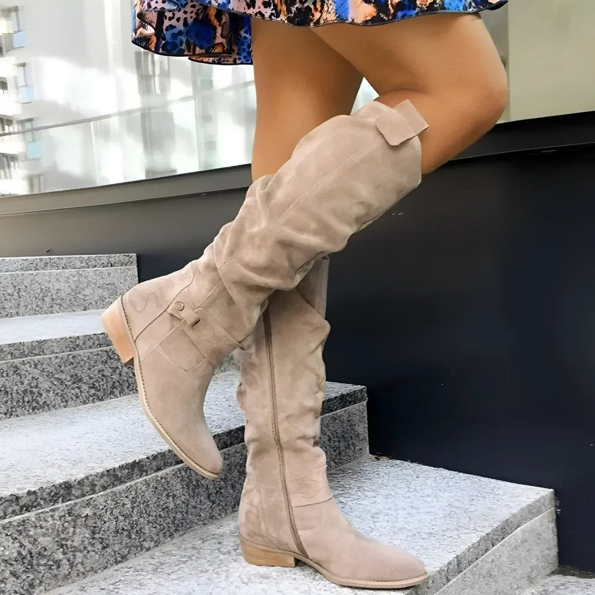 Women's Slouchy Over-the-Knee High Boots Block Heel Suede - Beige