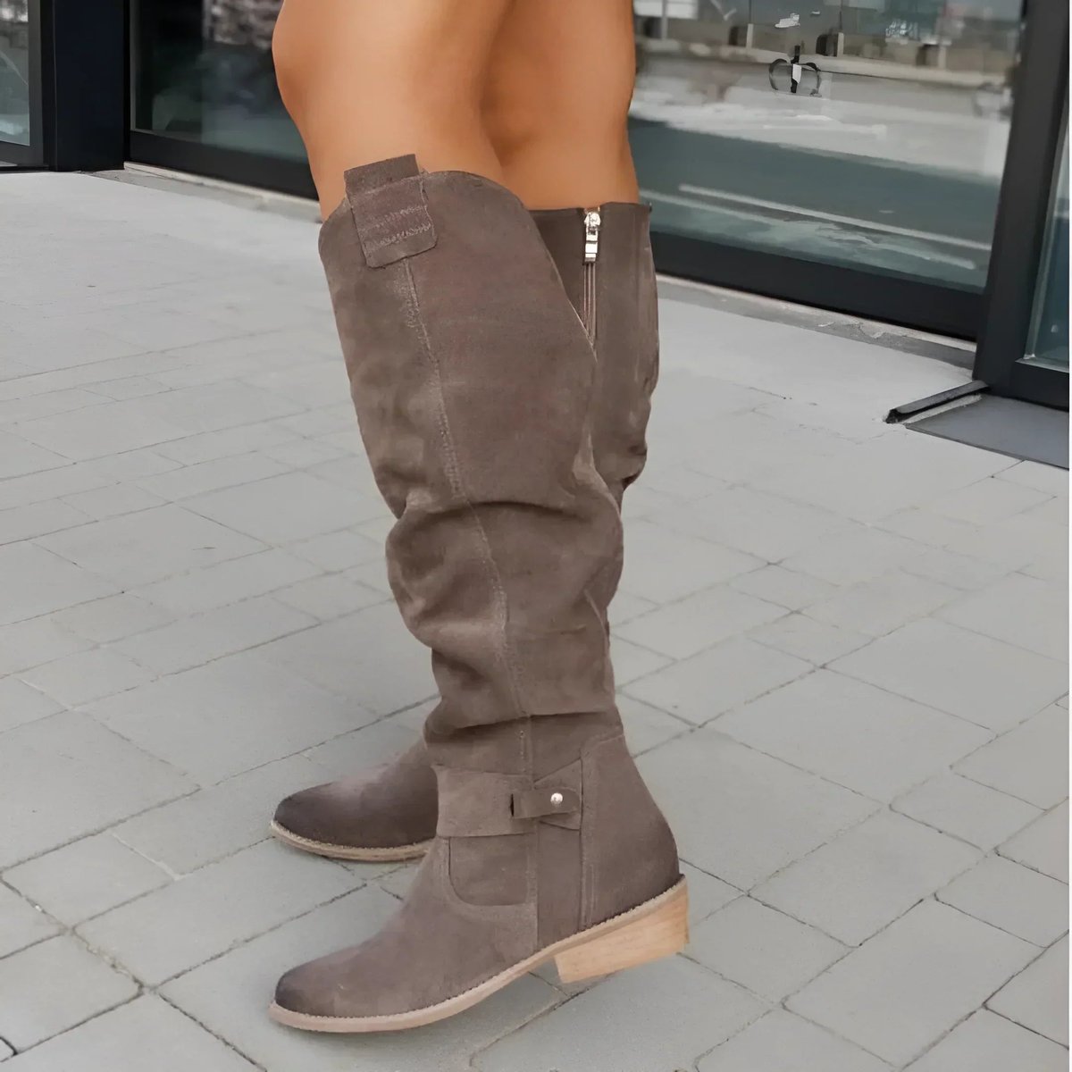 Women's Slouchy Over-the-Knee High Boots Block Heel Suede - Brown