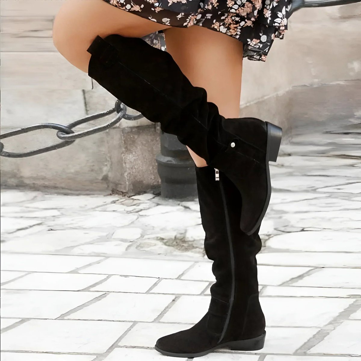 Women's Slouchy Over-the-Knee High Boots Block Heel Suede