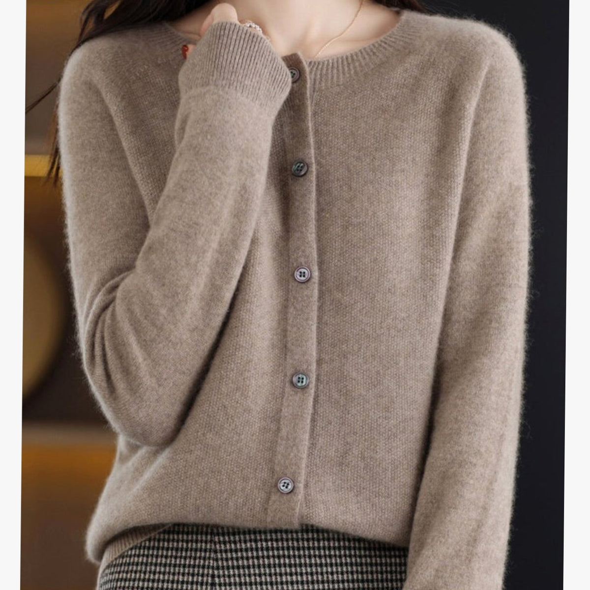 Women's Soft Knit V-Neck Button-Front Cardigan - Brown