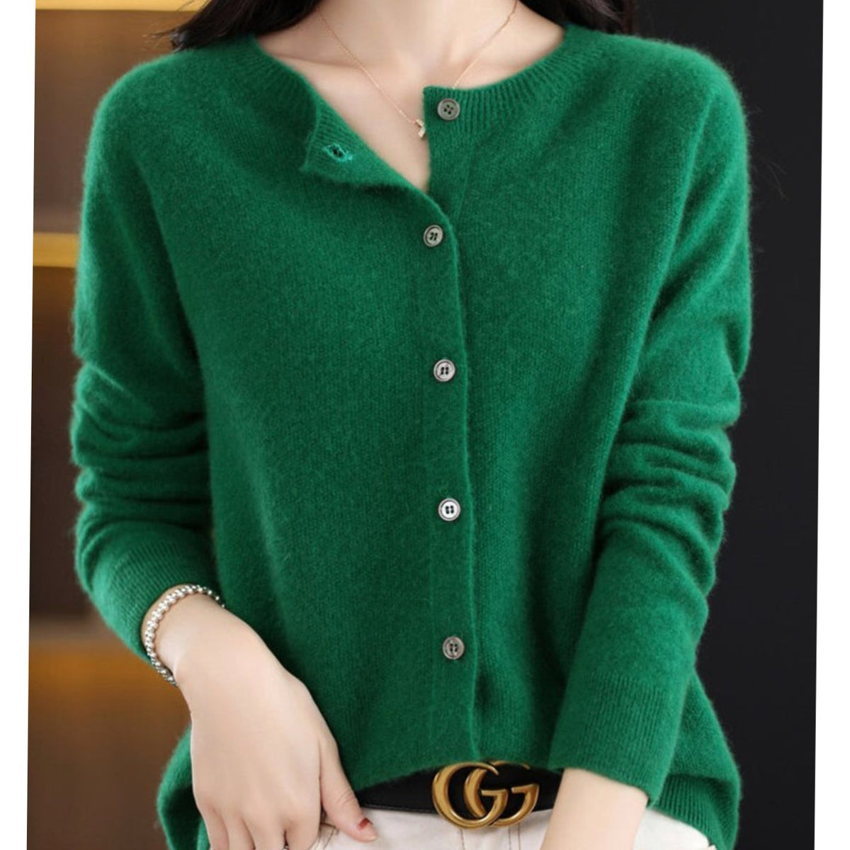 Women's Soft Knit V-Neck Button-Front Cardigan - Dark Green