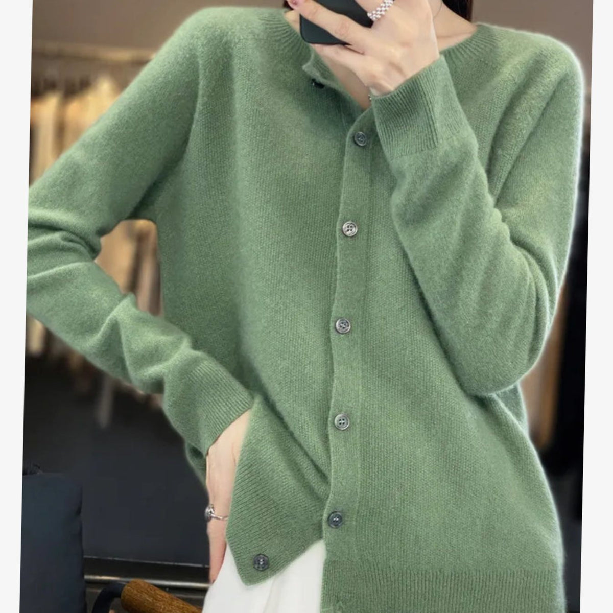 Women's Soft Knit V-Neck Button-Front Cardigan - Light Green
