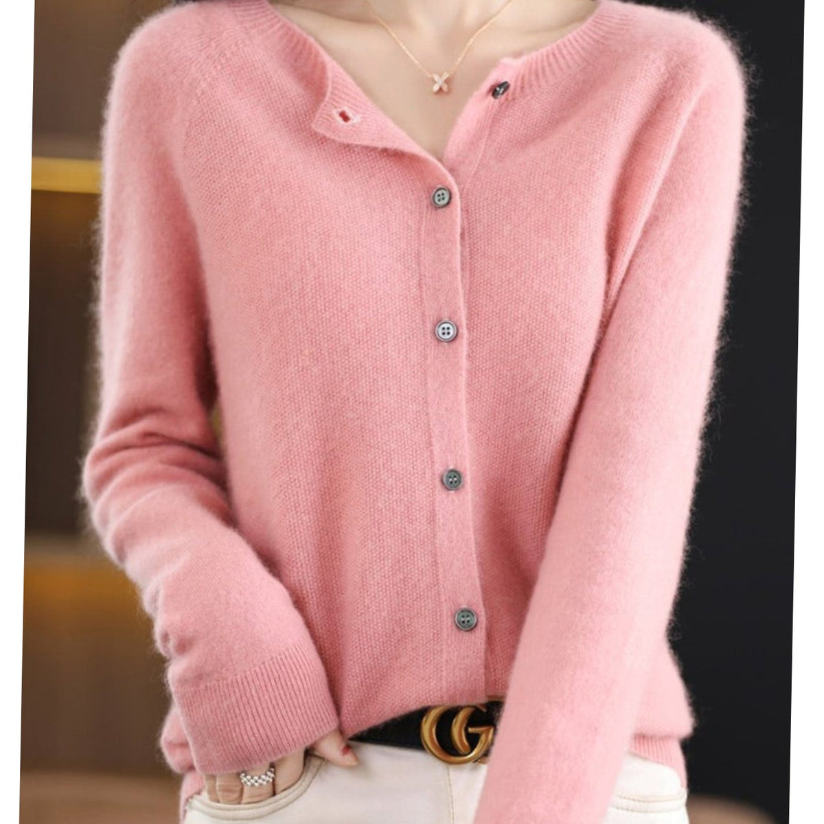 Women's Soft Knit V-Neck Button-Front Cardigan - Light Pink