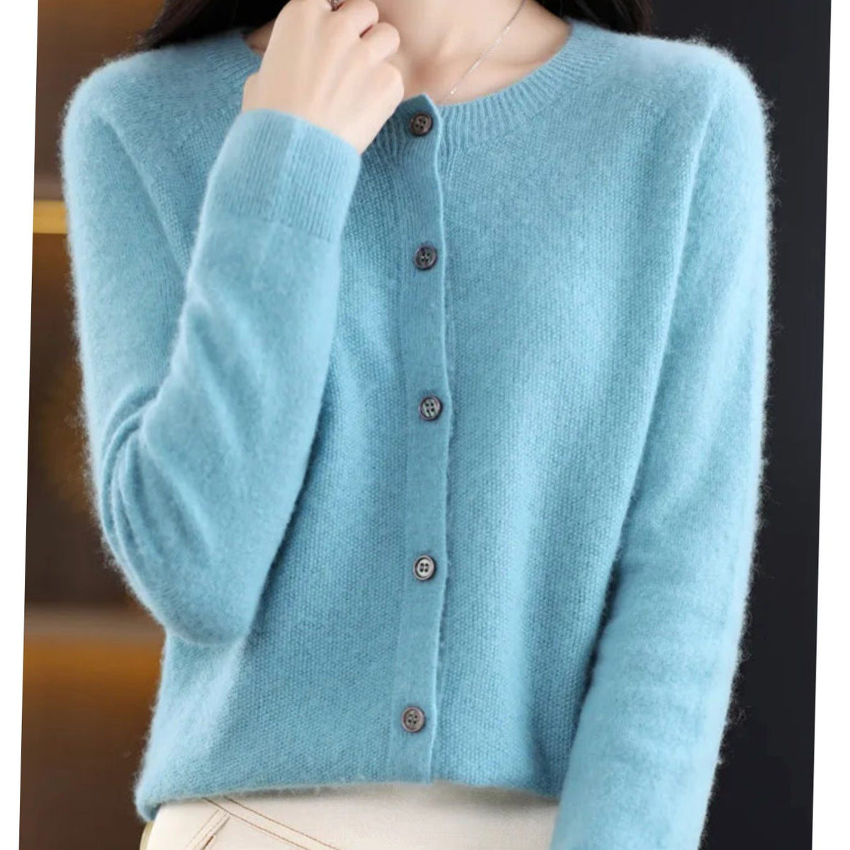 Women's Soft Knit V-Neck Button-Front Cardigan - Light Blue