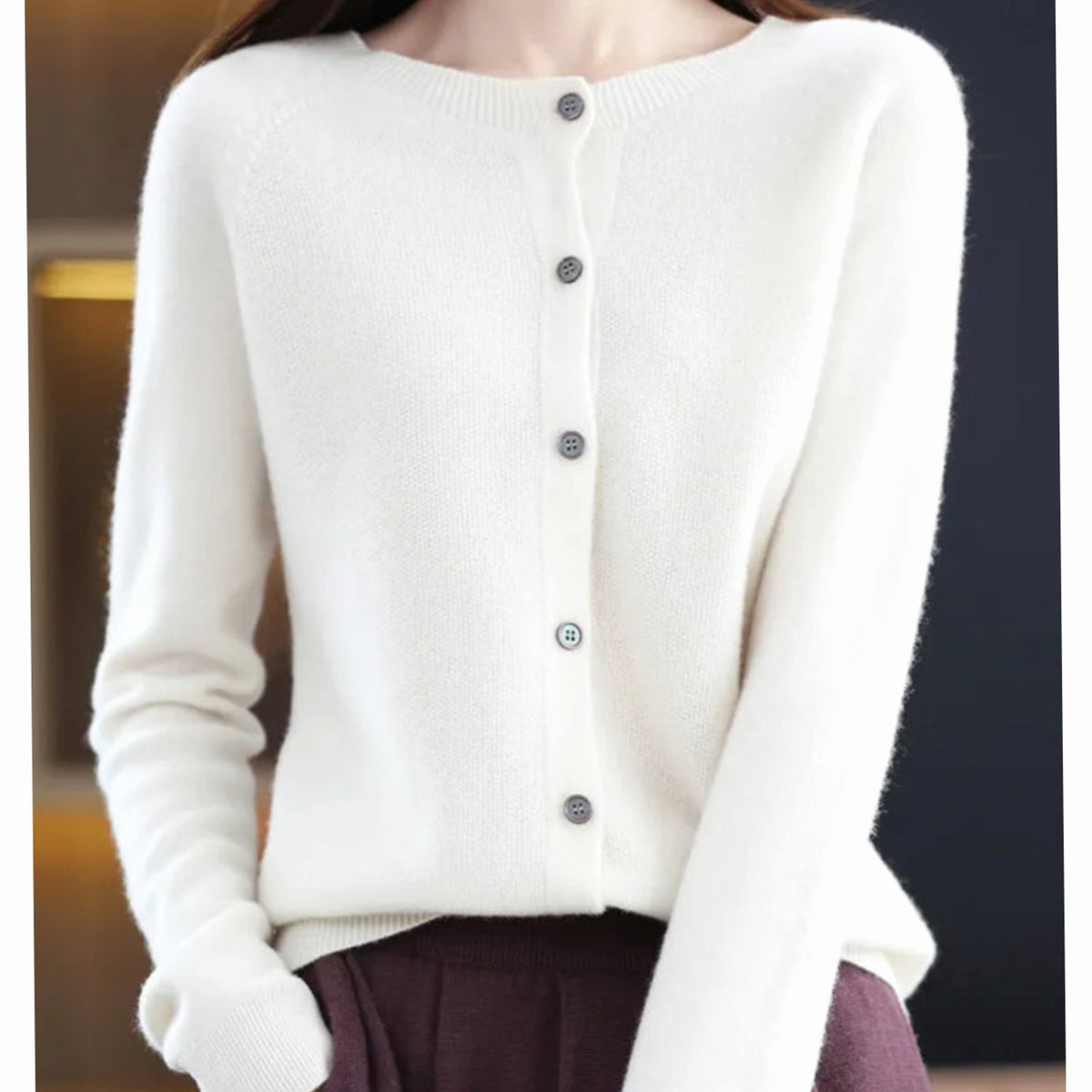 Women's Soft Knit V-Neck Button-Front Cardigan - White