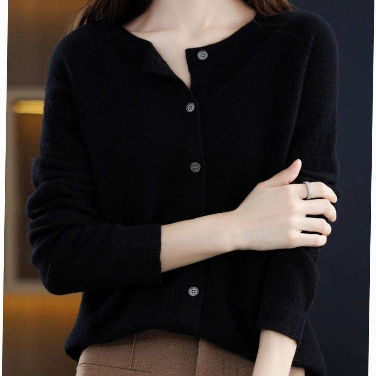 Women's Soft Knit V-Neck Button-Front Cardigan - Black