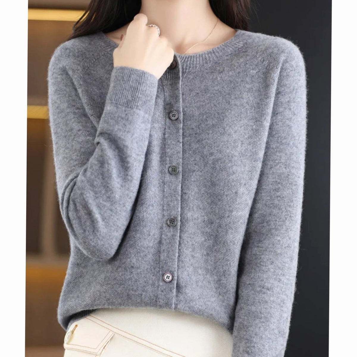 Women's Soft Knit V-Neck Button-Front Cardigan - Grey
