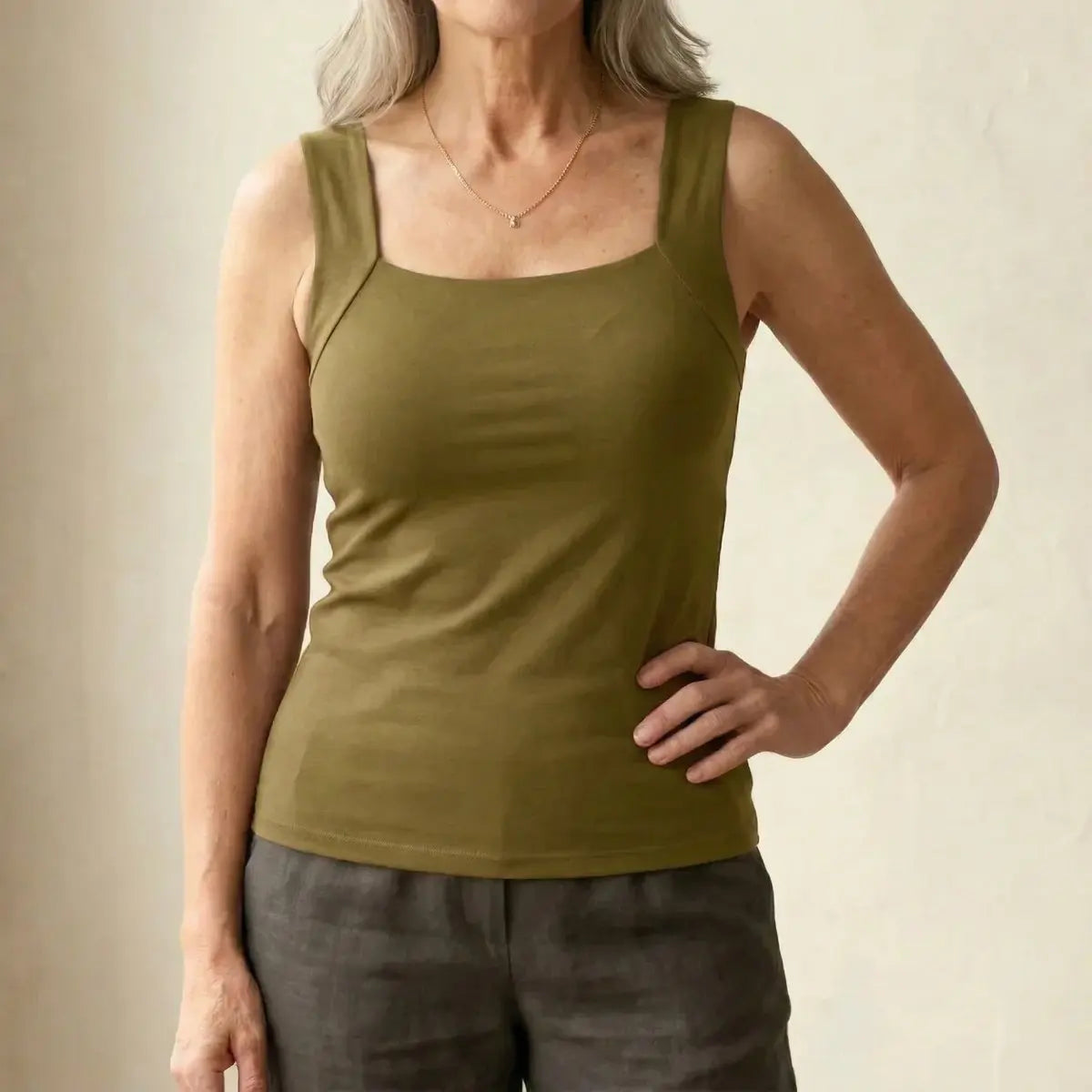 Women's Square-Neck Built-In Bra Sleeveless Vest Top - Green