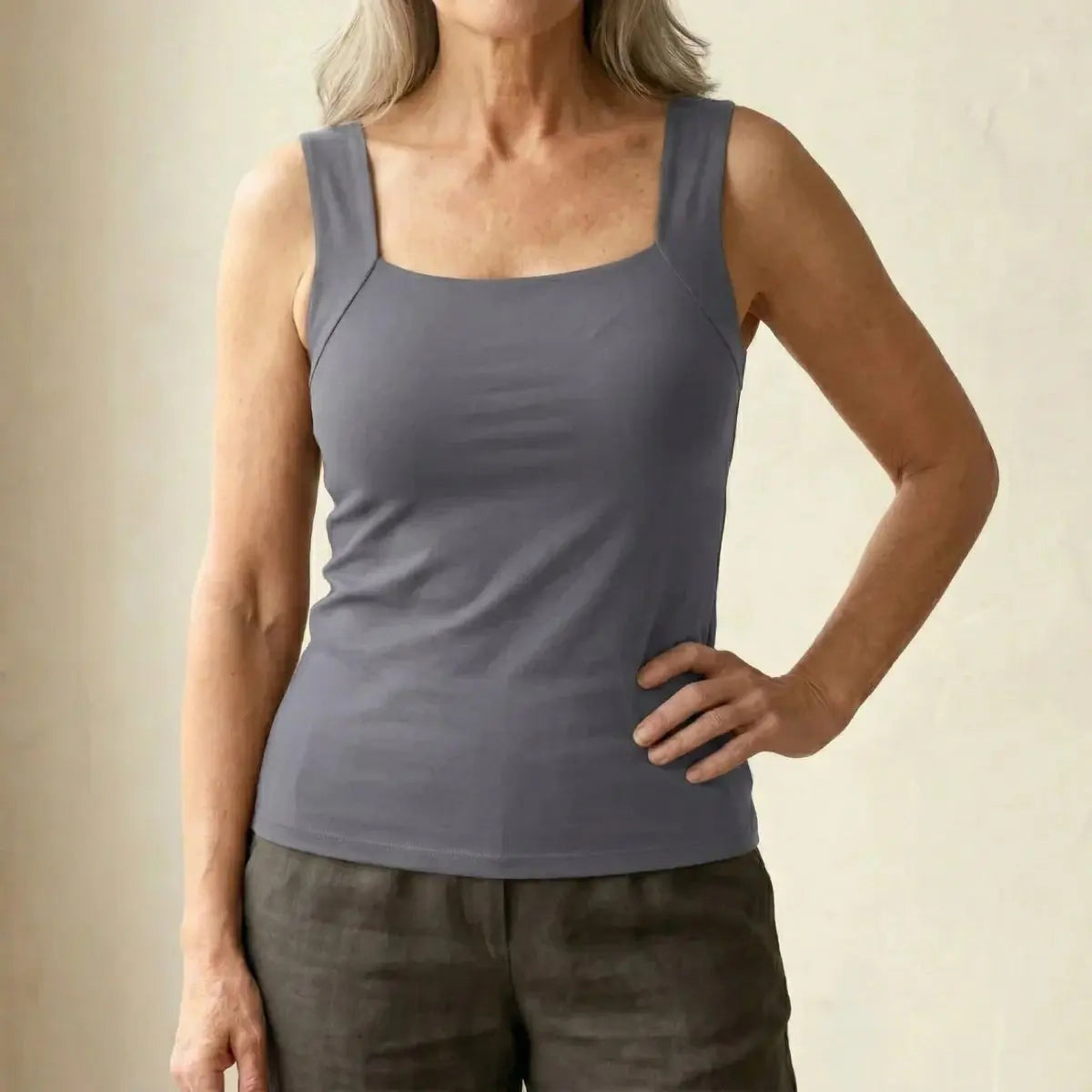 Women's Square-Neck Built-In Bra Sleeveless Vest Top - Taupe
