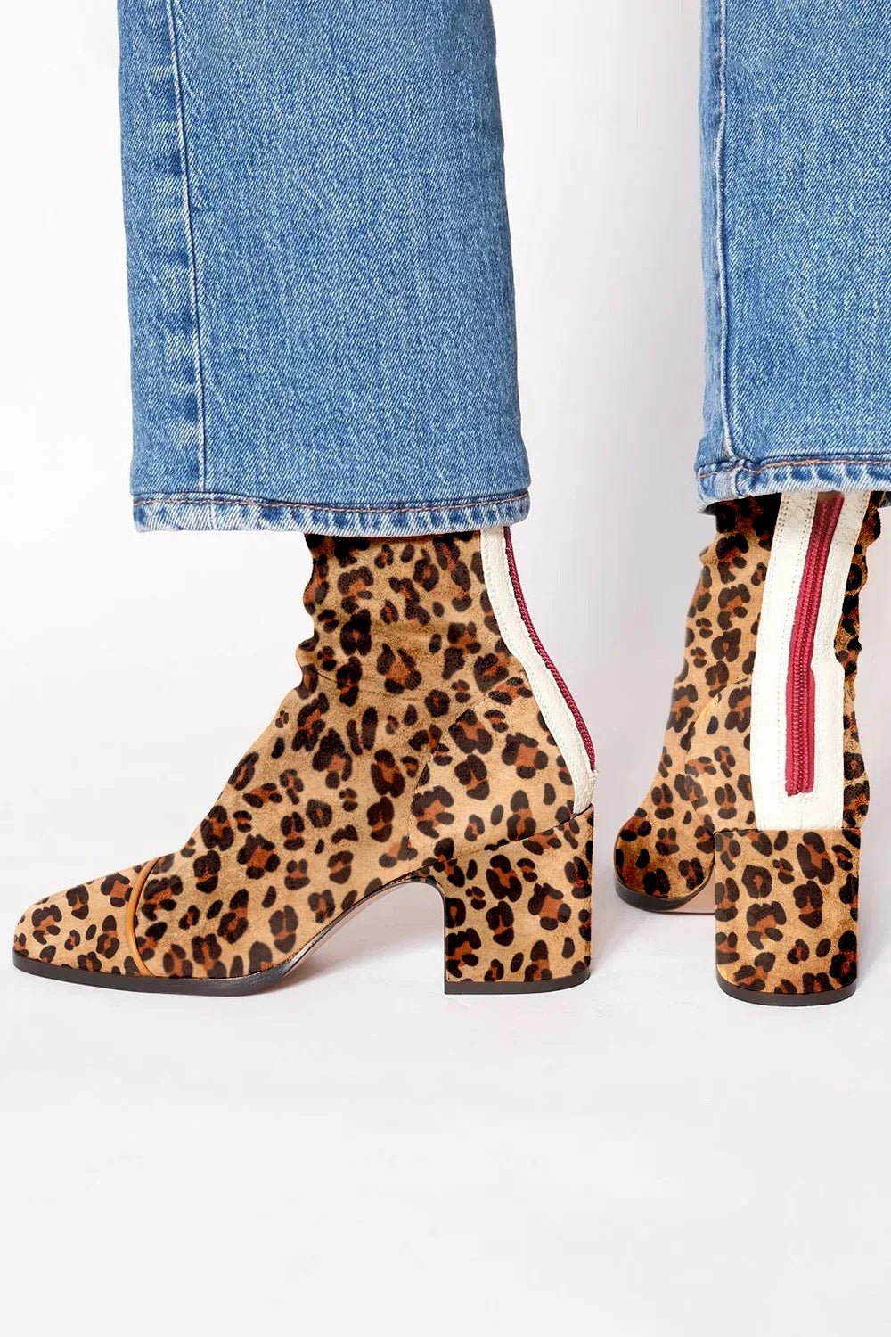 Women's Square Toe Block Heel Ankle Boots - Leopard