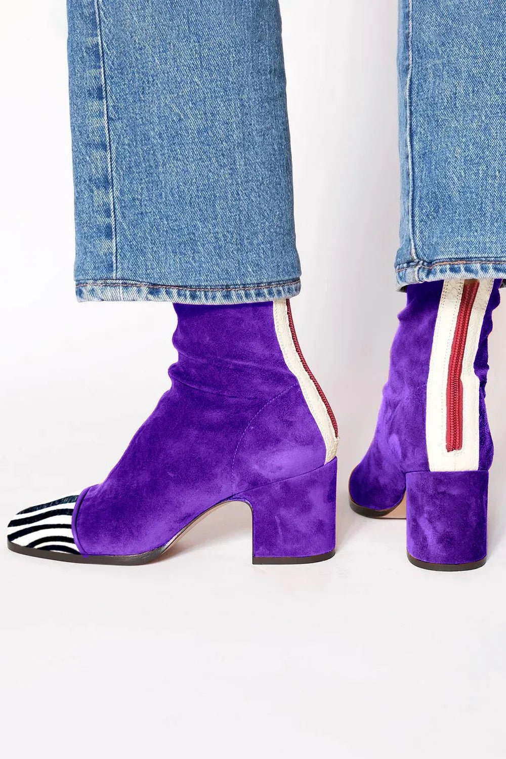 Women's Square Toe Block Heel Ankle Boots - Purple