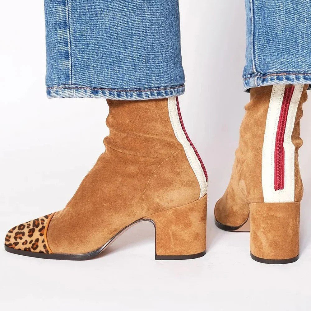 Women's Square Toe Block Heel Ankle Boots - Camel