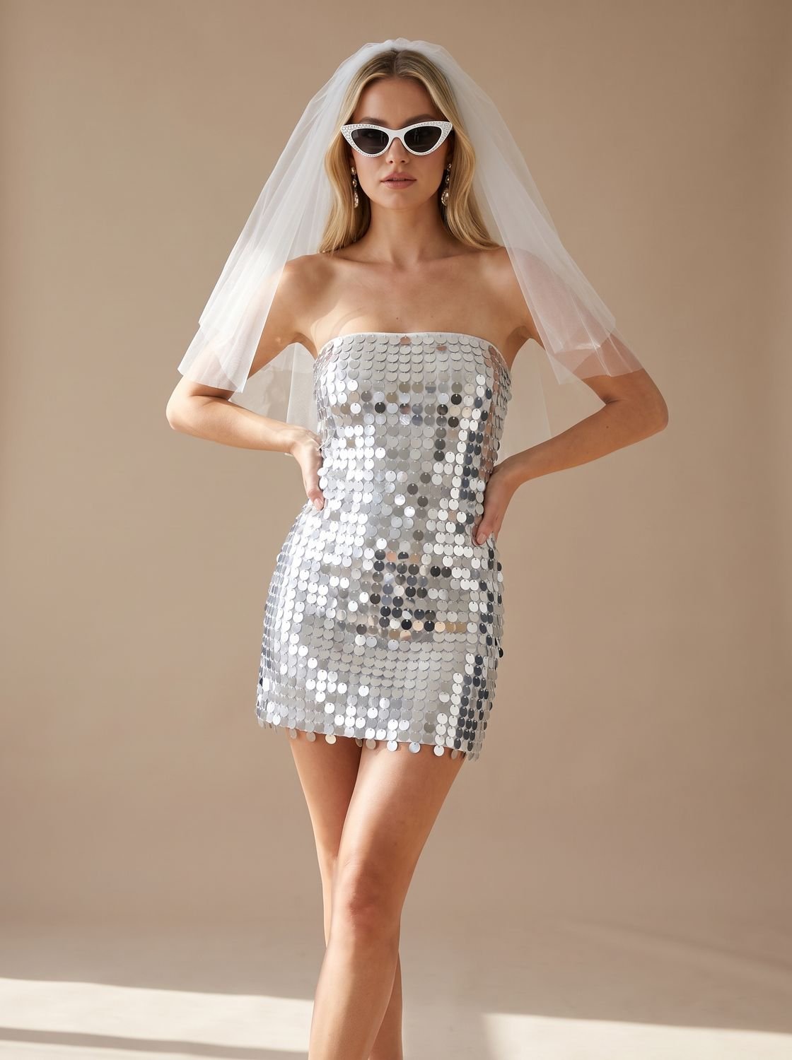 Women's Strapless Open-Back Sequin Mini Dress for Party