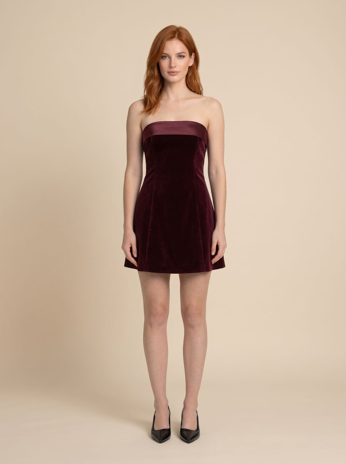 Women's Strapless Velvet Mini Dress Fitted A-Line