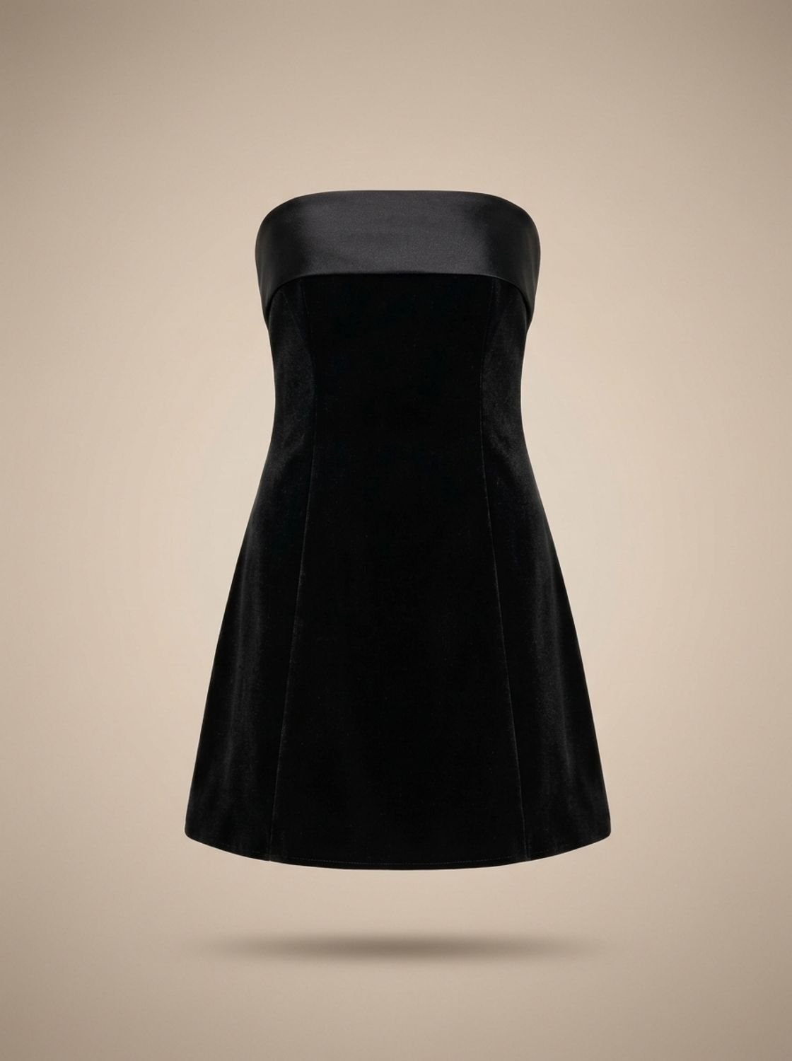 Women's Strapless Velvet Mini Dress Fitted A-Line - Black