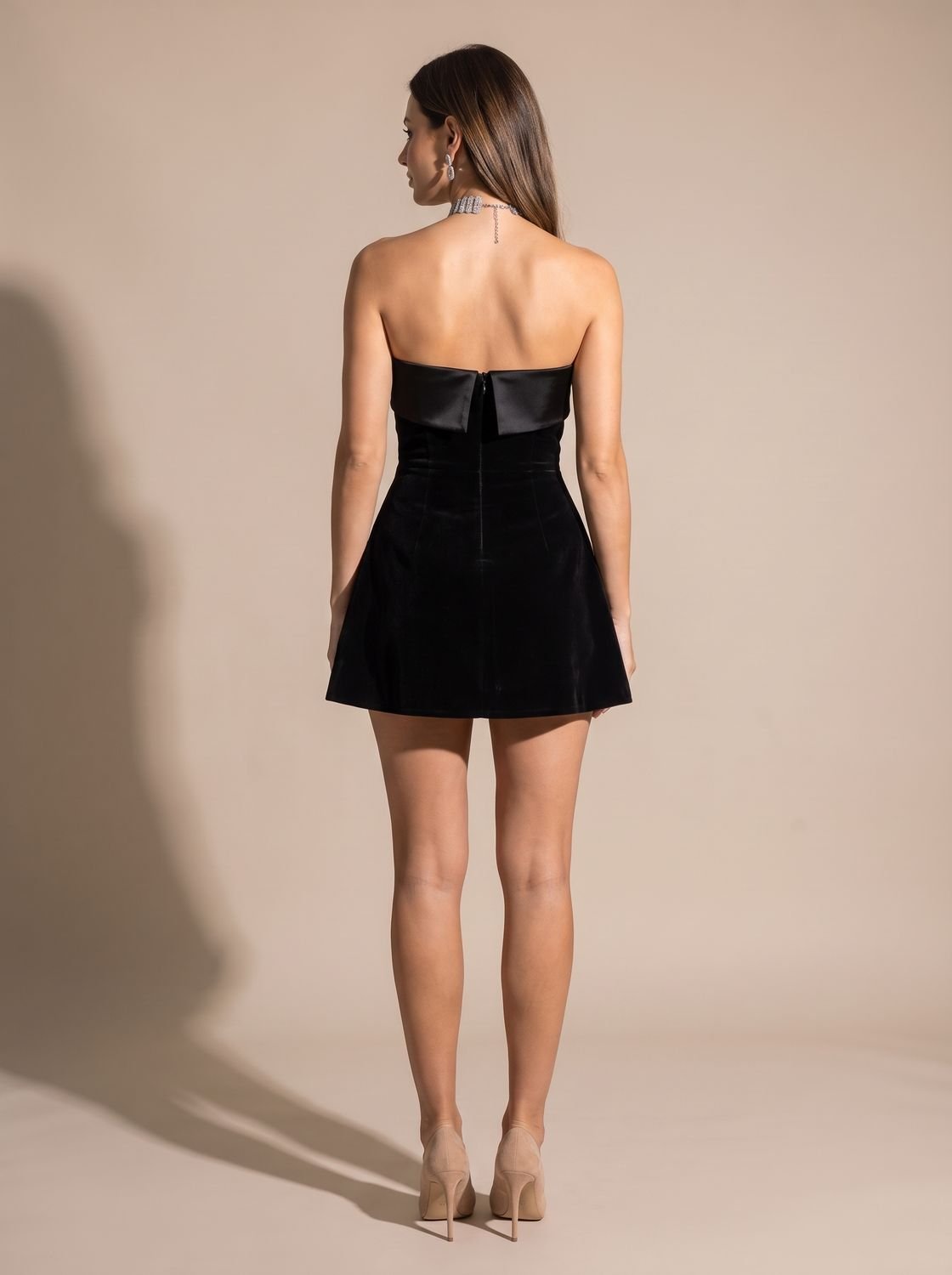 Women's Strapless Velvet Mini Dress Fitted Party Cocktail