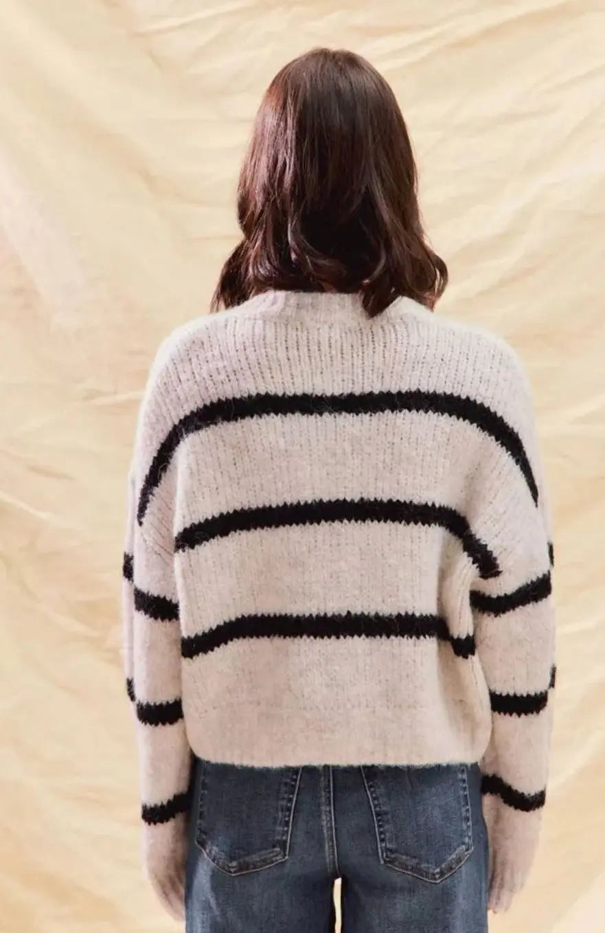 Women's Striped Button-Down Winter Knit Cardigan