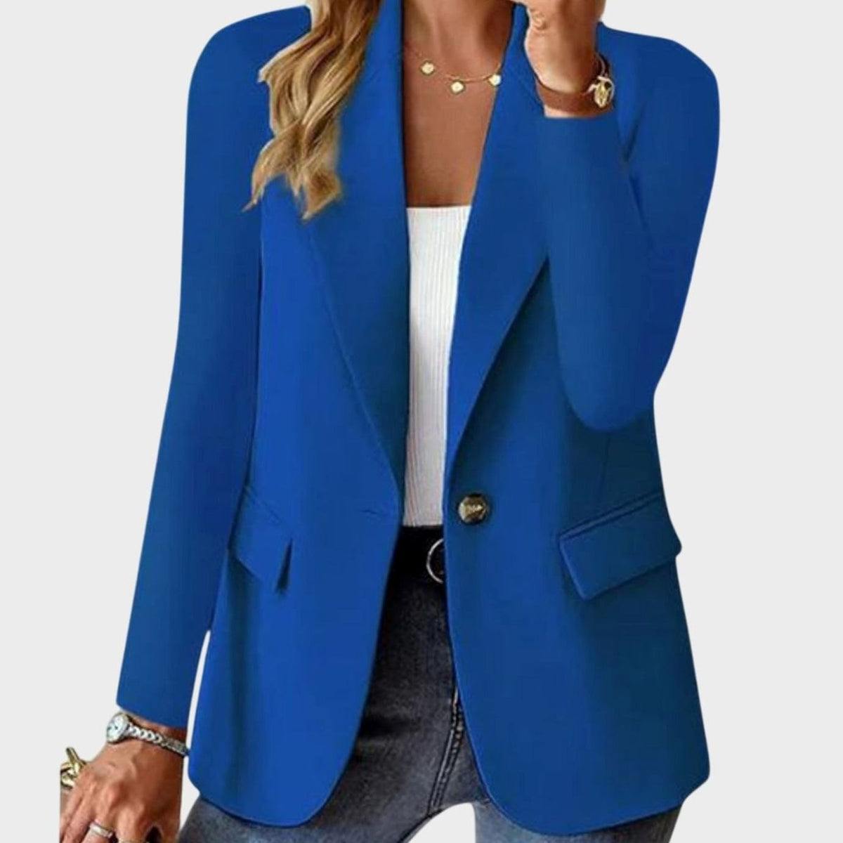 Women's Structured Single-Button Long-Sleeve Formal Blazer - Blue