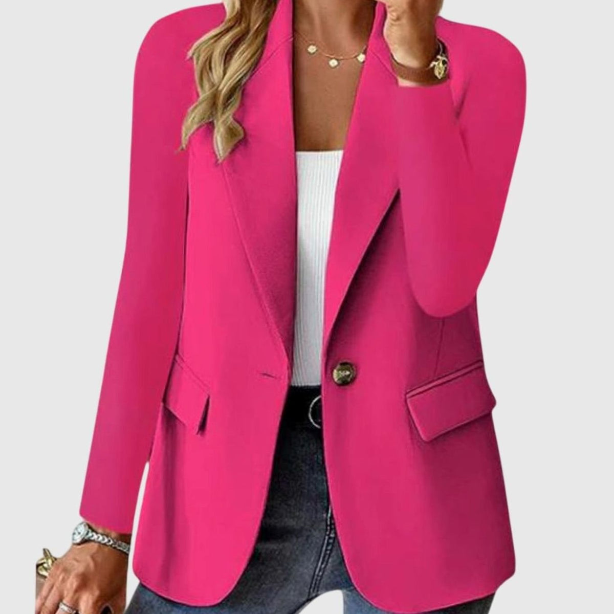 Women's Structured Single-Button Long-Sleeve Formal Blazer - Pink
